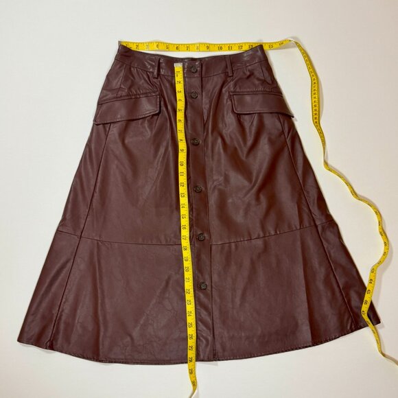 Banana Republic Button Front A-Line Rich Brown Faux Leather Skirt - Picture 3 of 6